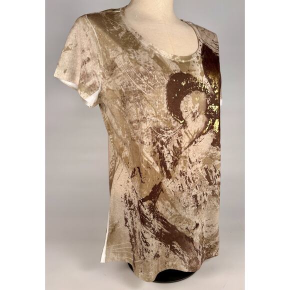 Mudd Y2K Grunge Shirt Gold Beige Womens Sz LARGE Gothic Affliction style 90s - Picture 3 of 8